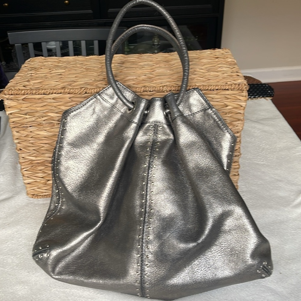 Michael Kors Limited Edition Silver Large Leather Studded Hobo Shoulder Bag